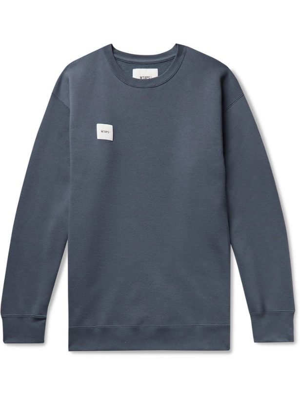 Photo: WTAPS - Home Base Logo-Appliquéd Fleece-Back Cotton-Blend Jersey Sweatshirt - Blue - S