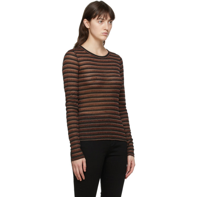 rag and bone Brown Metallic Stripe Long Sleeve T-Shirt Rag and Bone