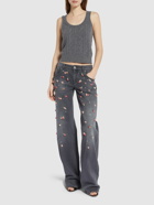 BLUMARINE Embroidered Denim Straight Jeans