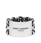 SAINT LAURENT - Logo-Engraved Oxidised Silver-Tone Ring - Silver