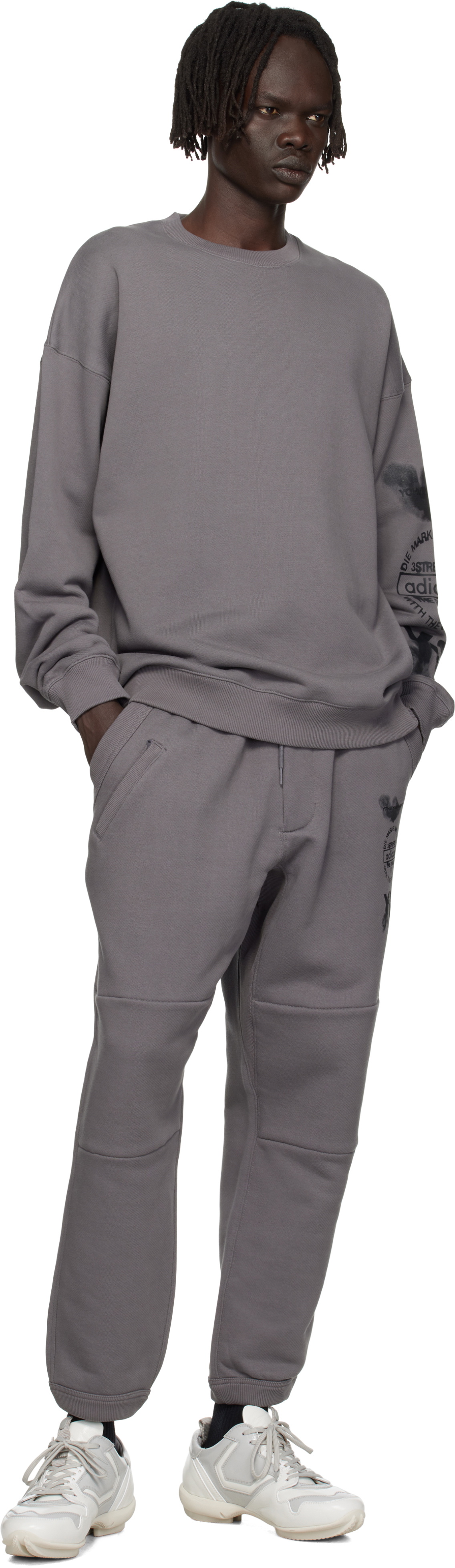 Y-3 Gray Graphic Crew Sweatshirt