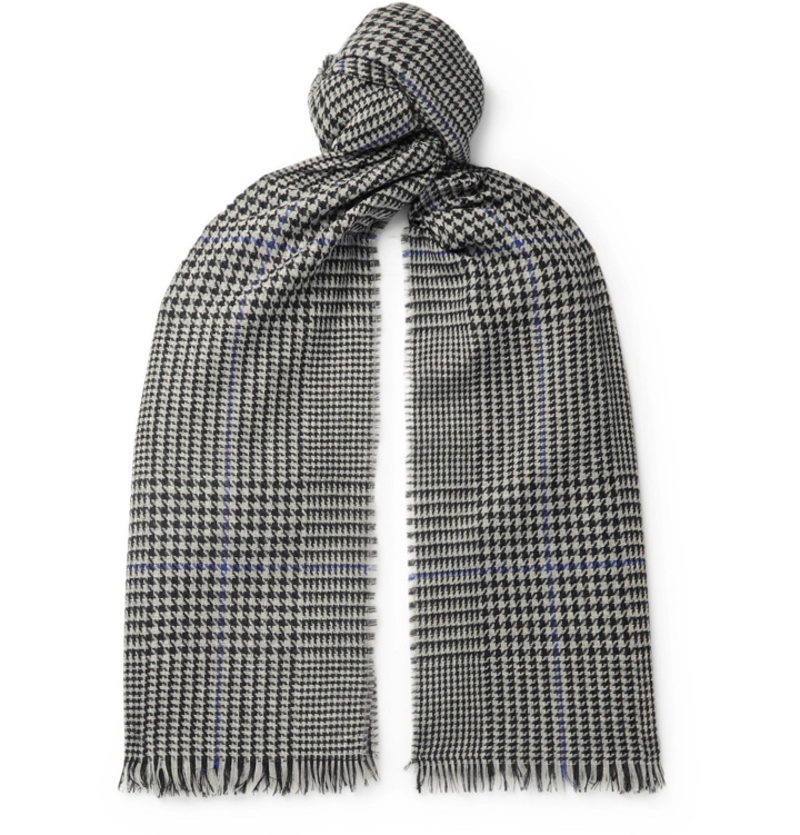 Photo: Mr P. - Fringed Prince of Wales Checked Wool and Cashmere-Blend Scarf - Blue