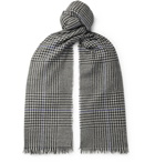 Mr P. - Fringed Prince of Wales Checked Wool and Cashmere-Blend Scarf - Blue