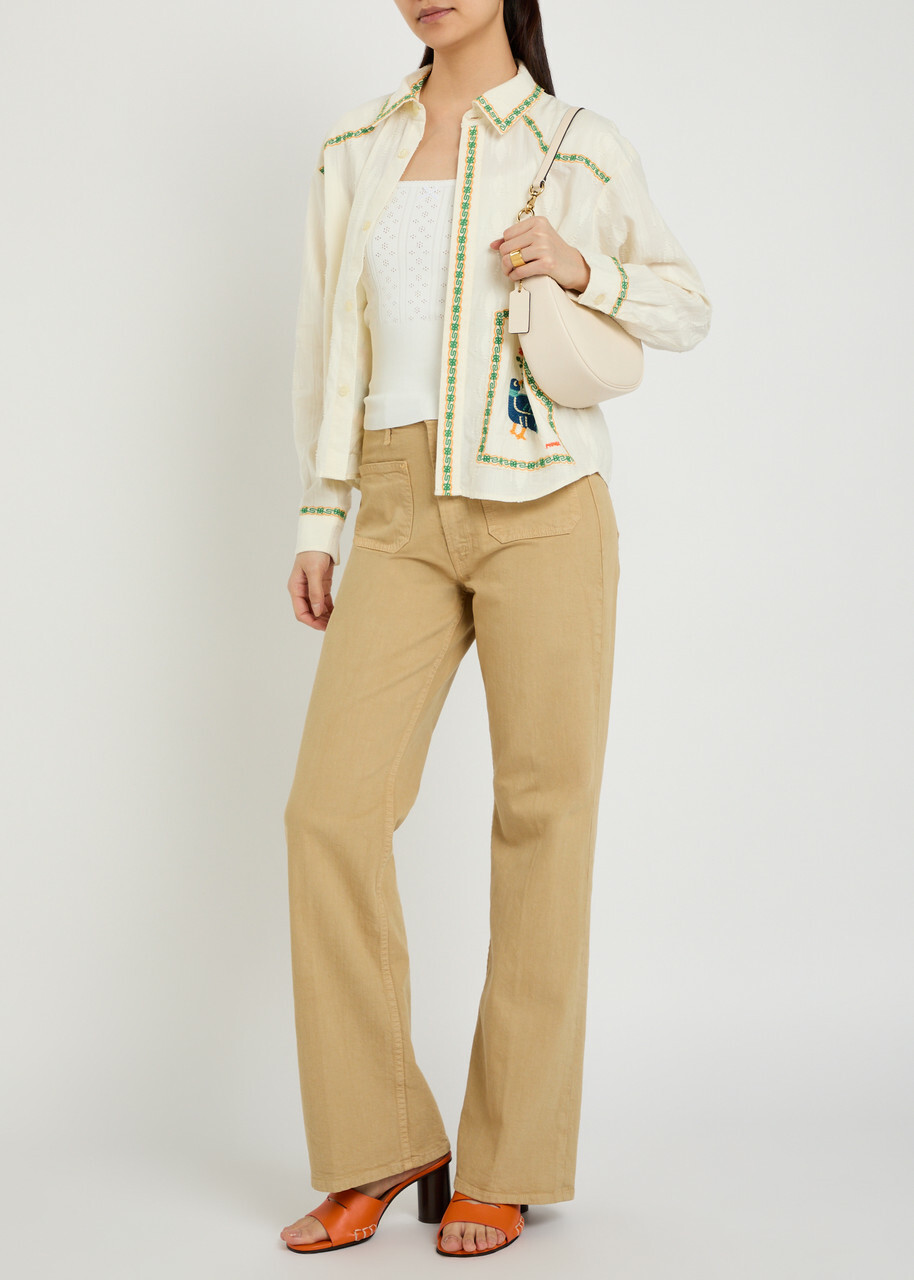 Mother Patch Pocket Brooke Wide-leg Stretch-denim Jeans Beige