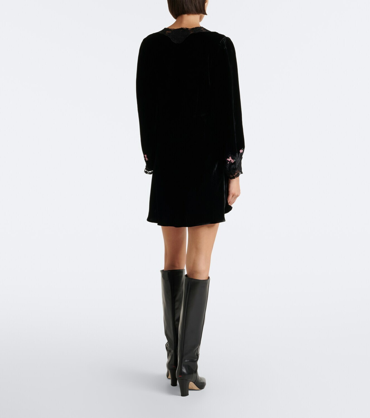 Rixo Carolina lace-trimmed velvet minidress