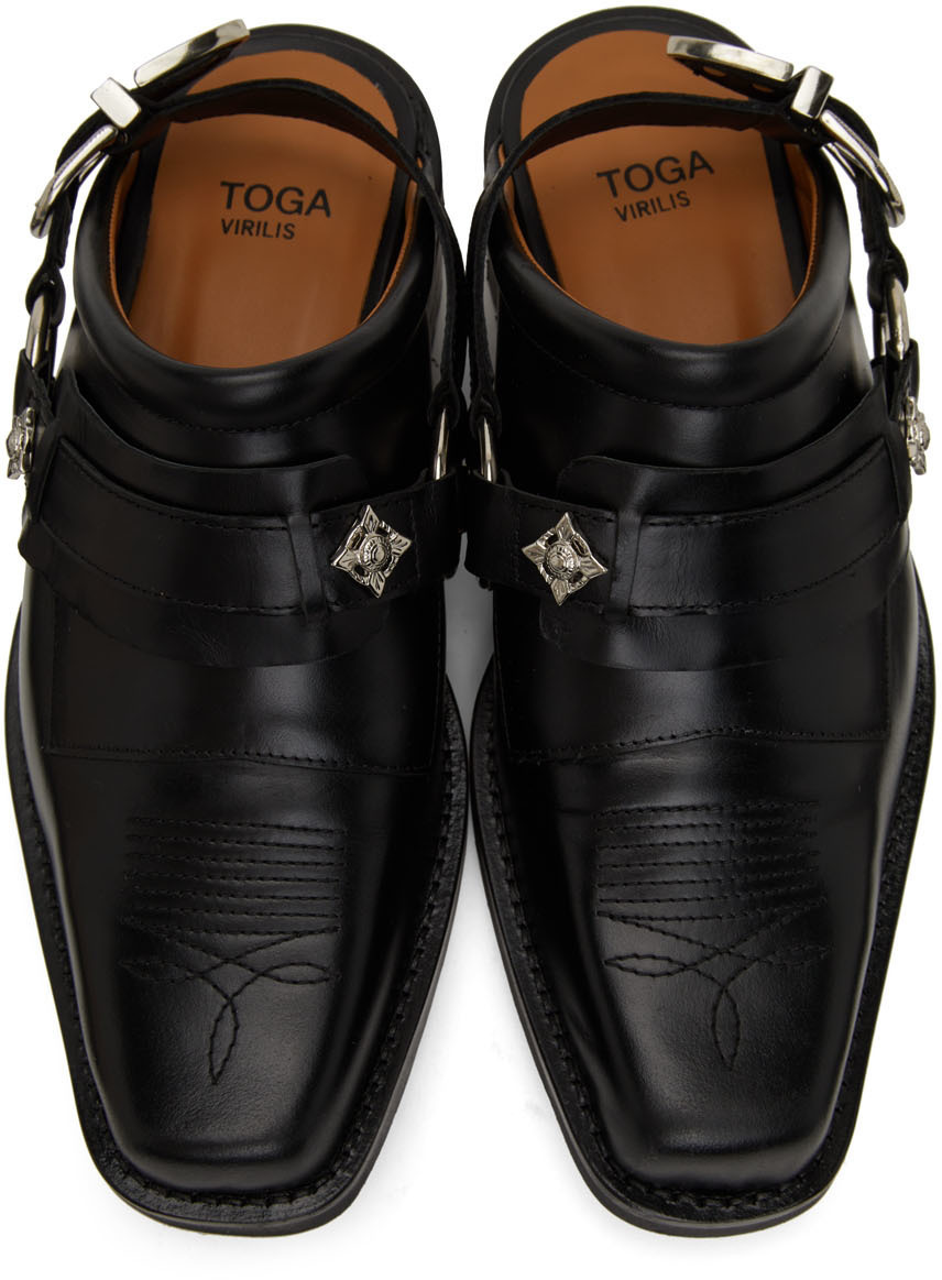 Toga Virilis Black Leather Slingback Loafers Toga Virilis