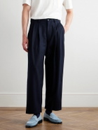 Monitaly - Easy Pleated Wool-Blend Flannel Suit Trousers - Blue