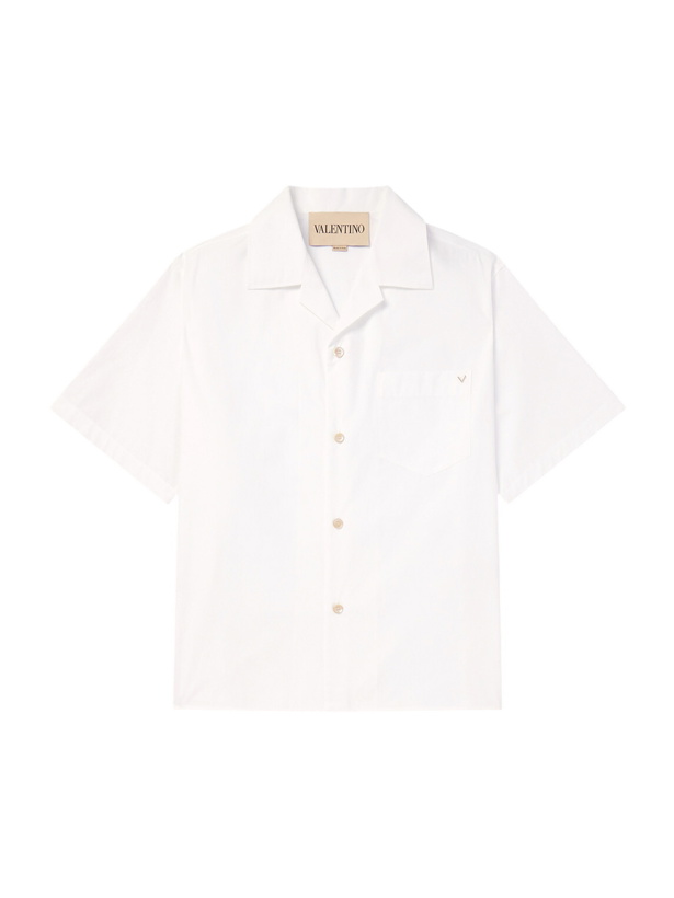 Photo: Valentino Garavani - Camp-Collar Logo-Embellished Cotton-Poplin Shirt - White