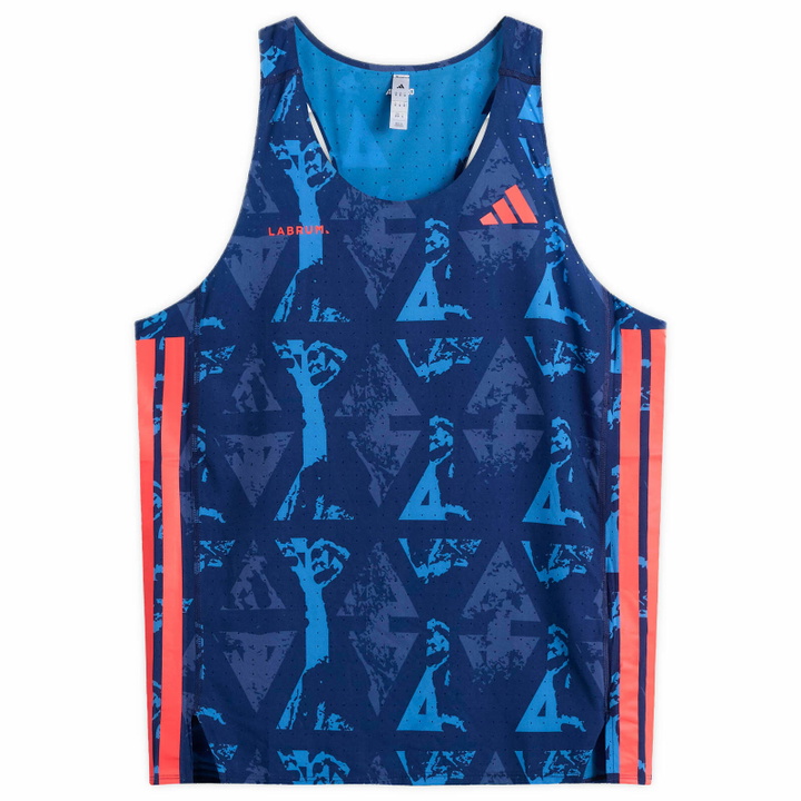 Photo: Adidas Running Men's adidas x Labrum Race Singlet in Dark Blue Lucid Red