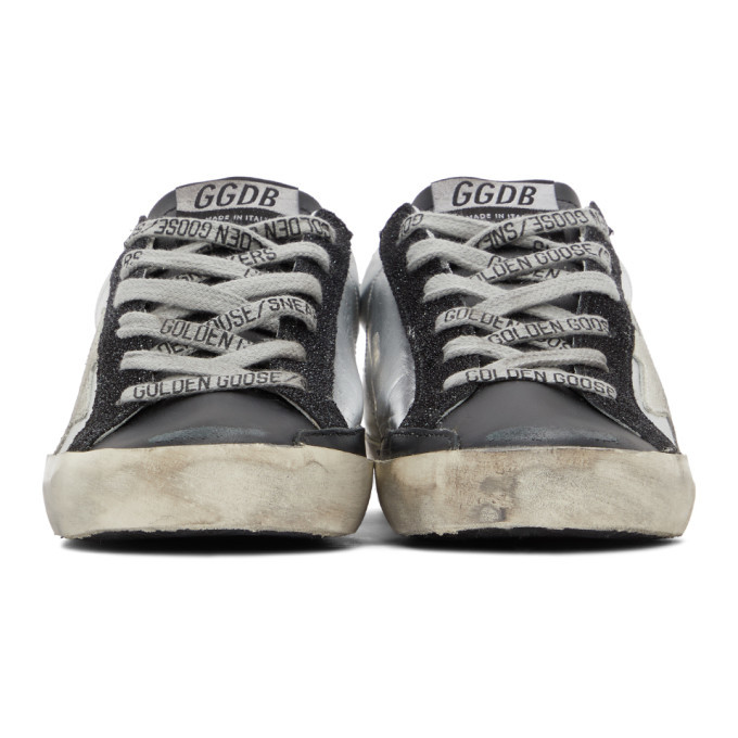 スニーカー GOLDEN  SILVER AND BLACK LEATHER SUPER STAR SNEAKERS Golden Goose Silver and Black Super-Star Sneakers Golden