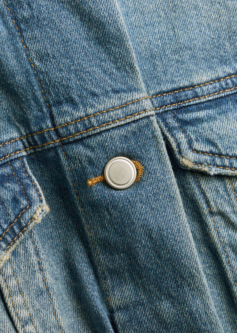 Good American Cropped Denim Trucker Jacket Blue
