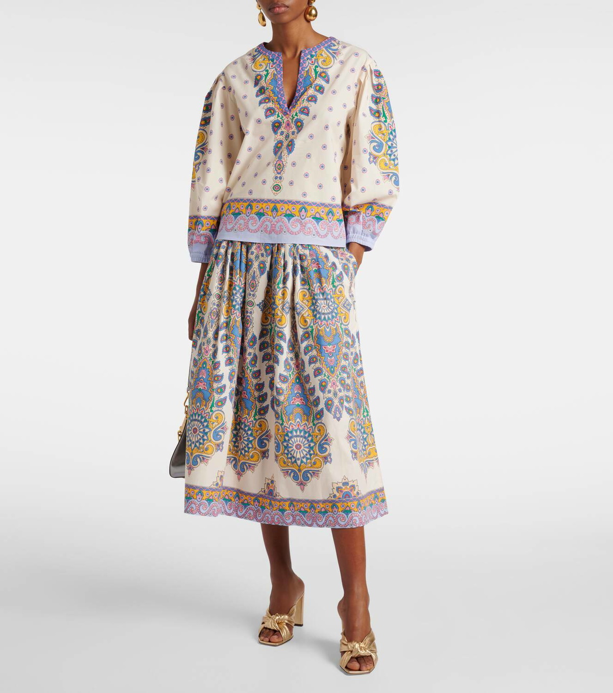 【ETRO】MULTICOLOR COTTON MIDI SKIRT High-rise floral cotton midi skirt in multicoloured - Etro