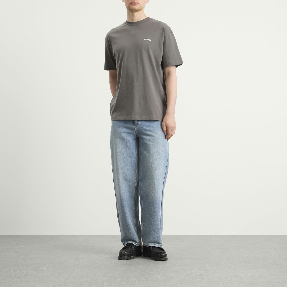 Palmes Men's Logo Stitch T-Shirt in Charcoal