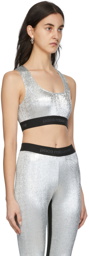 Paco Rabanne Silver Lurex Bodyline Logo Tape Sport Bra