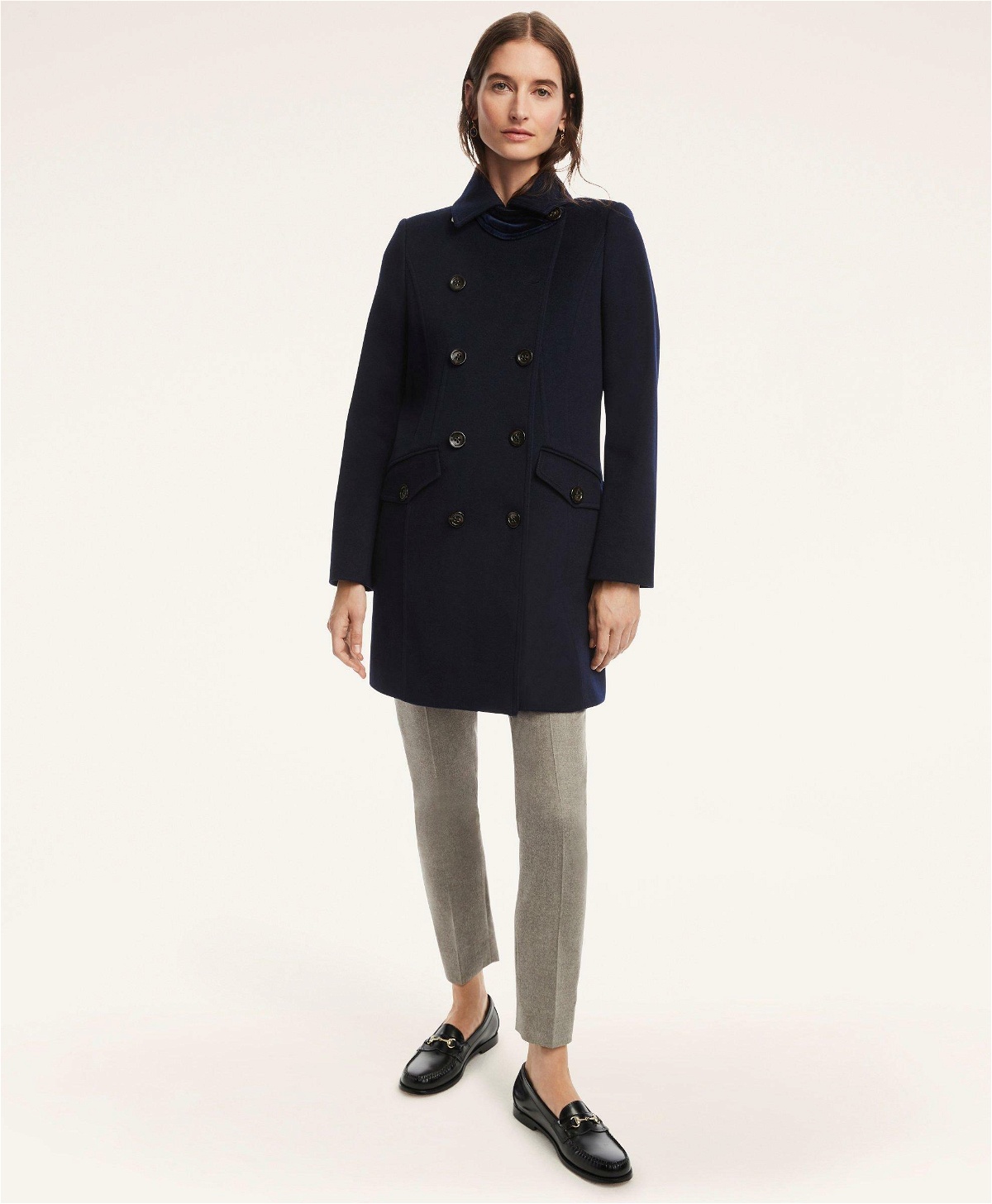 Photo: Brooks Brothers Women's Brushed Wool Twill Peacoat | Navy
