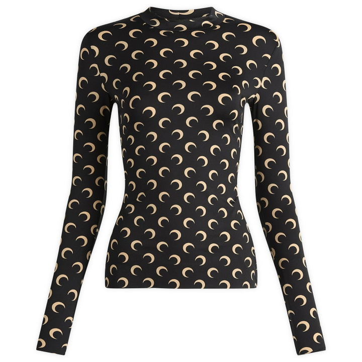 Photo: Marine Serre Women's Moon Printed Long Sleeve Top in Inverse Tan