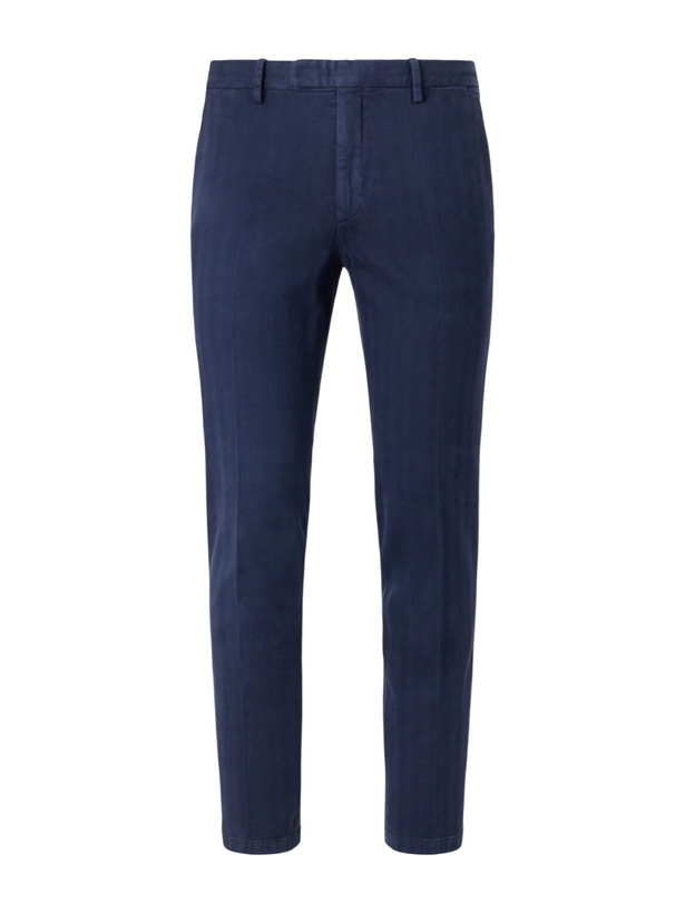 Photo: Boglioli - Straight-Leg Herringbone Cotton-Blend Suit Trousers - Blue
