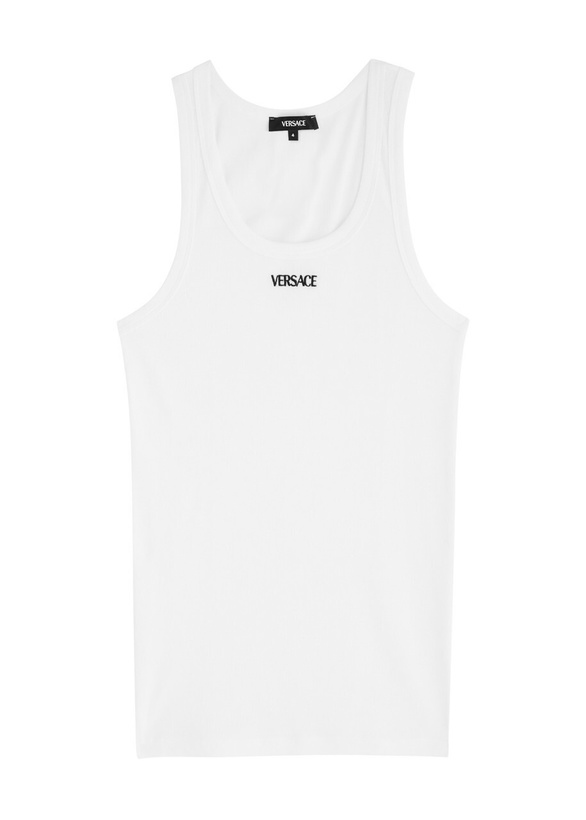 Photo: Versace Logo-embroidered Stretch-cotton Vest White And Black