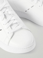 Kiton - Suede-Trimmed Embroidered Logo-Print Leather Sneakers - White