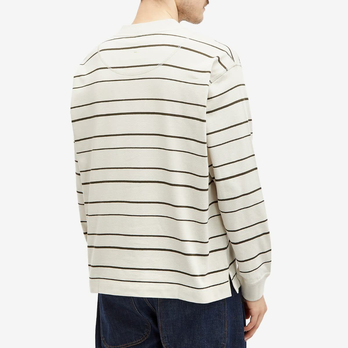 MHL by Margaret Howell Men's Matelot Stripe Crew Sweatshirt in Chalk/Assam