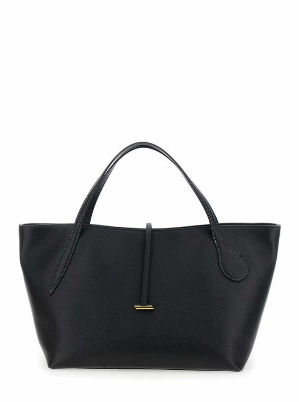 Photo: Little Liffner zip Penne Black Tote Bag With Two Top Handles And Logo Plaque On The Front In Leather Woman