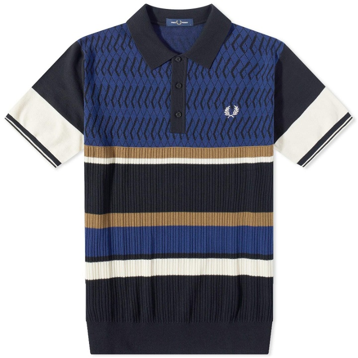 Photo: Fred Perry Authentic Men's Argyle Panel Knitted Polo Shirt in French Navy