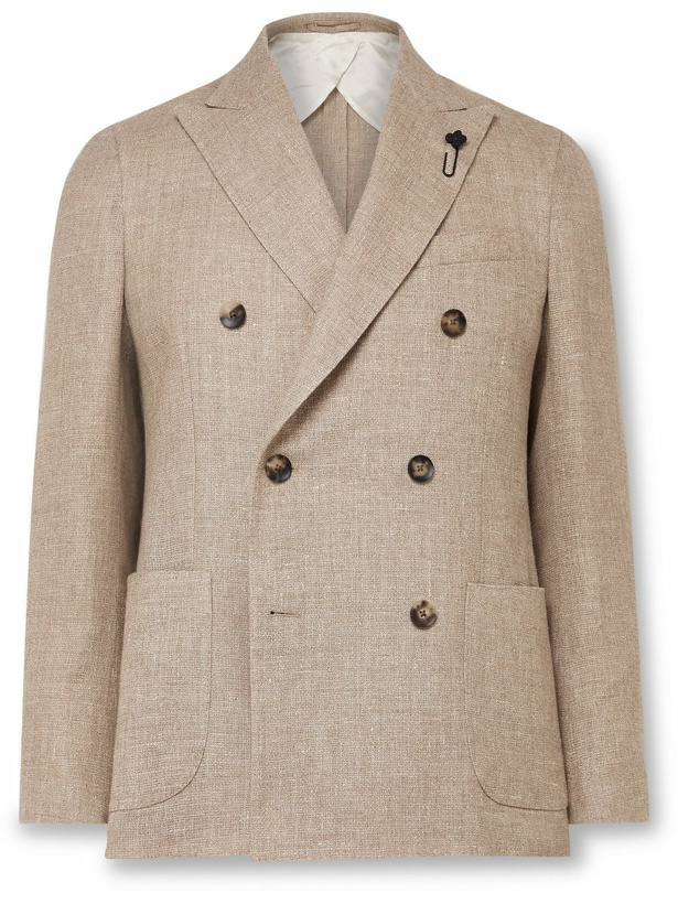 Photo: Lardini - Unstructured Double-Breasted Linen and Wool-Blend Suit Jacket - Neutrals