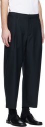 Maison Kitsuné Navy Cropped Pleated Trousers