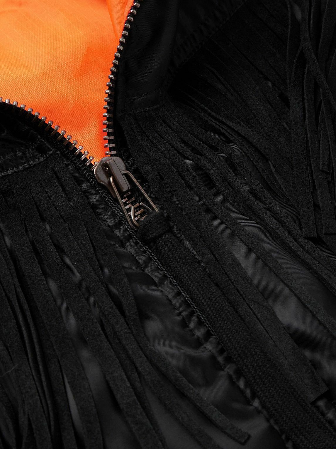 Greg Lauren - Black Tails Slim-Fit Fringed Suede-Trimmed Shell Bomber Jacket - Black