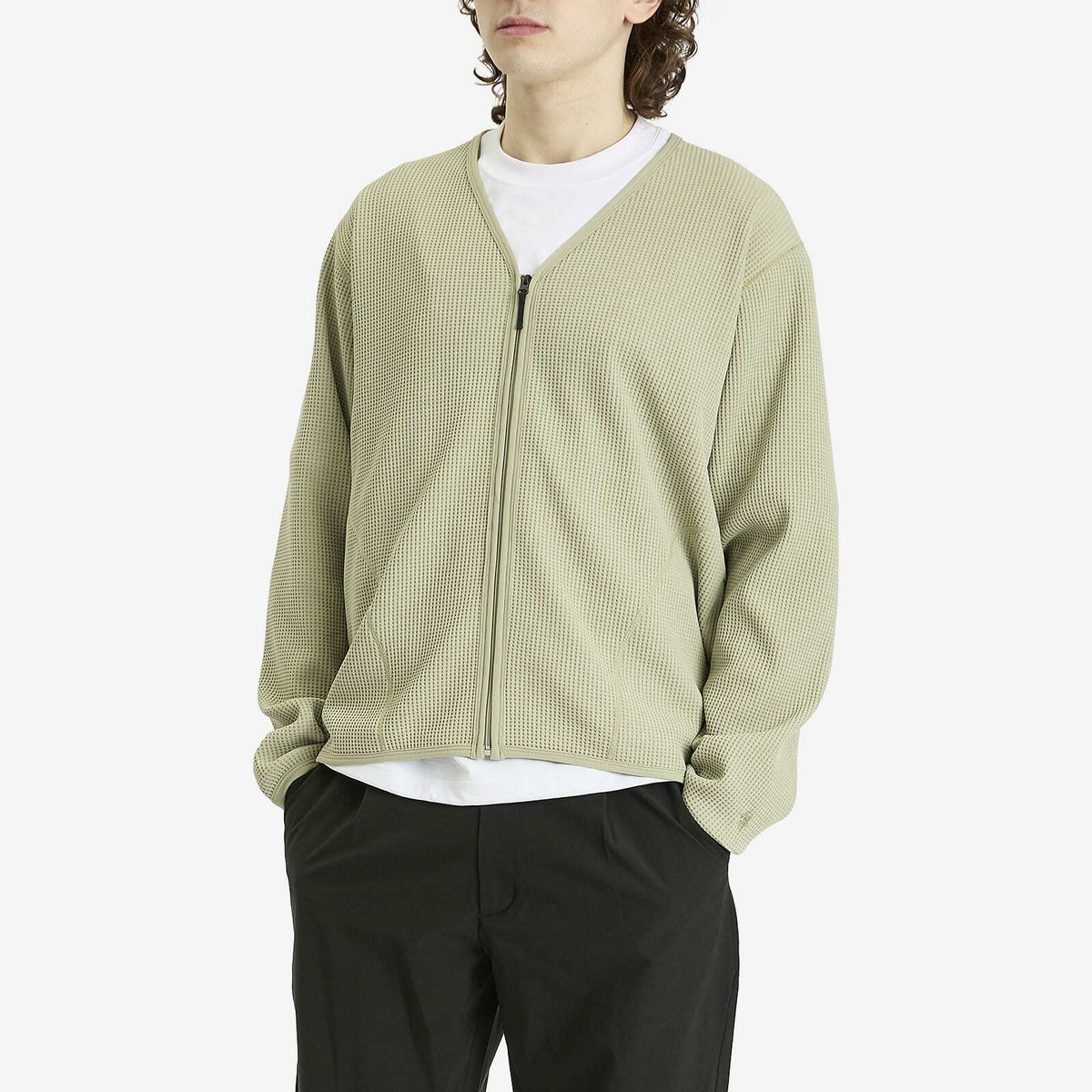 Goldwin Men's Waffle Light Cardigan in Oak Beige