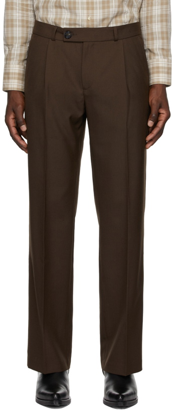 Photo: Ernest W. Baker Brown Pleated Straight-Leg Trousers