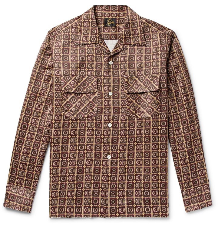 Photo: Needles - Camp-Collar Printed Sateen Shirt - Brown