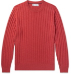Brunello Cucinelli - Slim-Fit Ribbed Virgin Wool, Cashmere and Silk-Blend Sweater - Red
