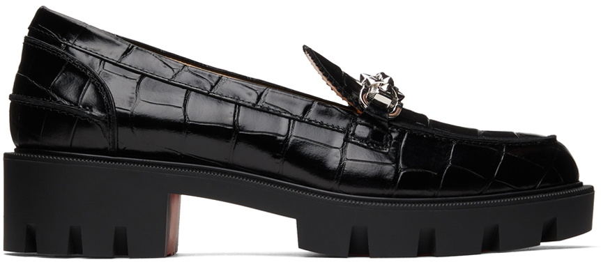 CL Moc Lug Spikes Leather Loafers in Black - Christian Louboutin