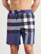 Burberry - Straight-Leg Mid-Length Checked Swim Shorts - Blue
