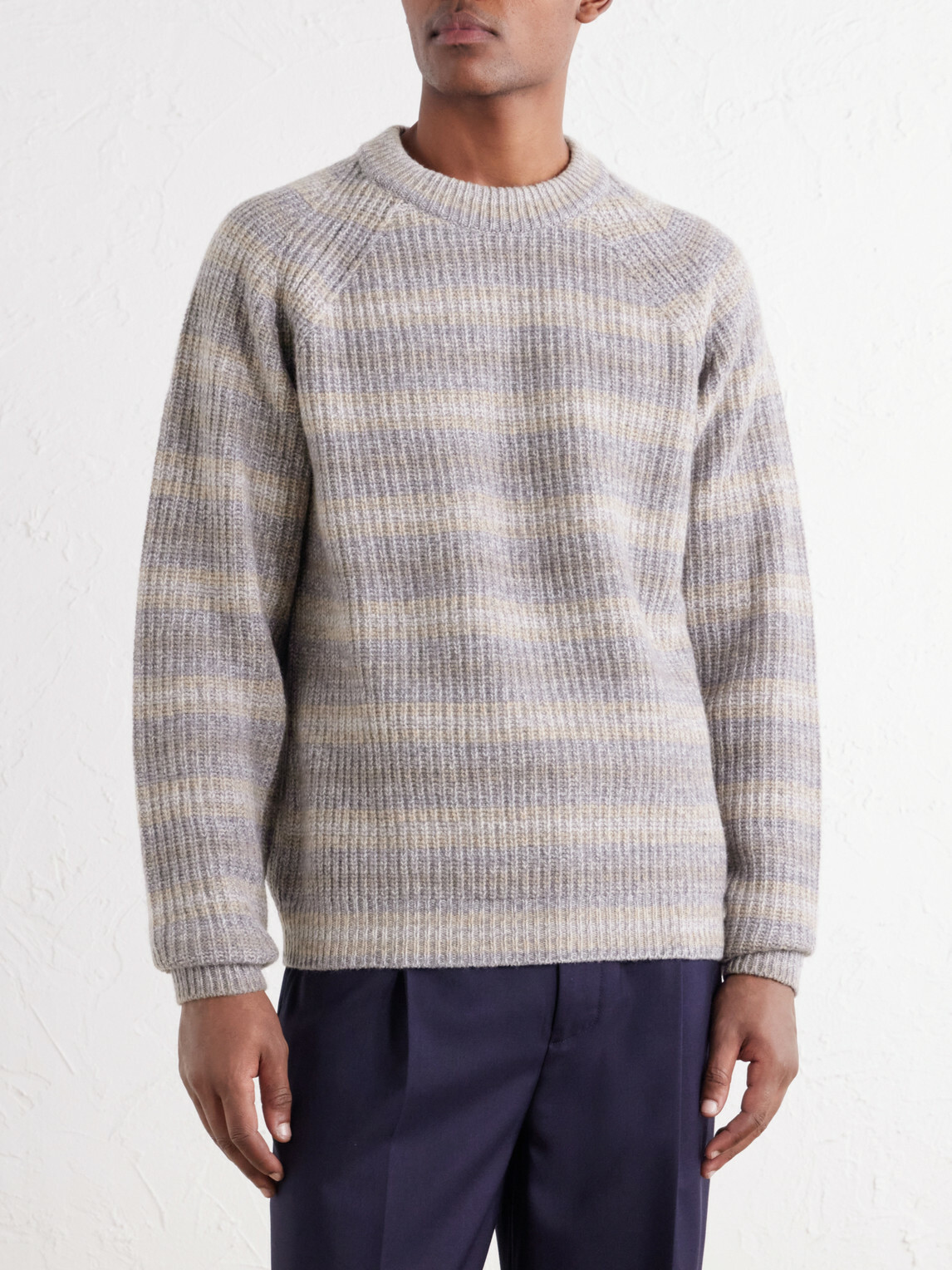 Kiton - Striped Wool and Cashmere-Blend Sweater - Gray