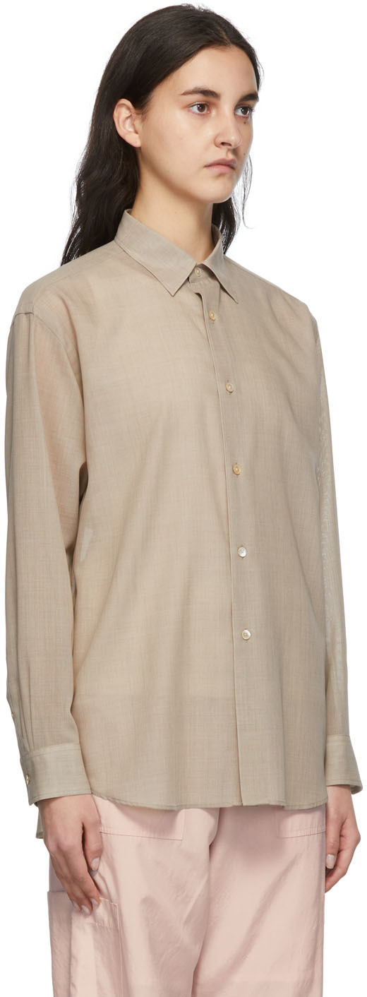 AURALEE Taupe Wool & Silk Sheer Shirt Auralee