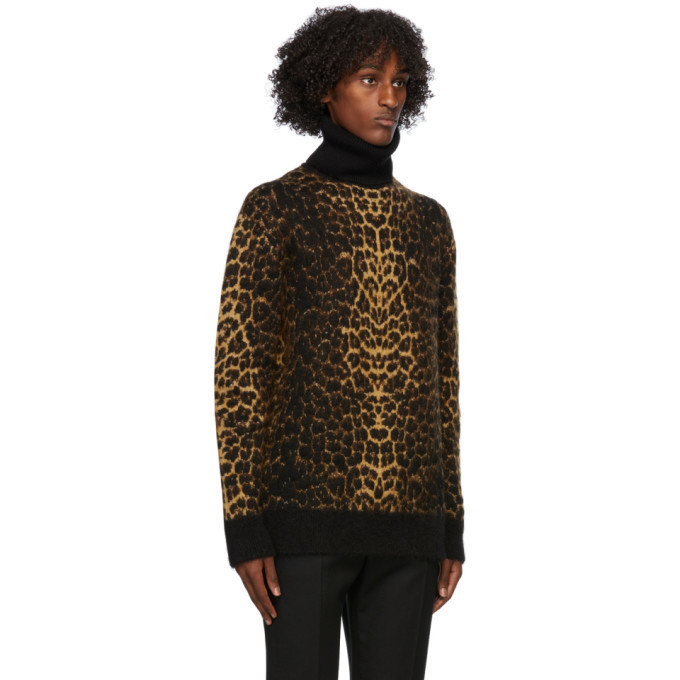 Saint Laurent Brown Wool and Mohair Leopard Turtleneck Saint Laurent