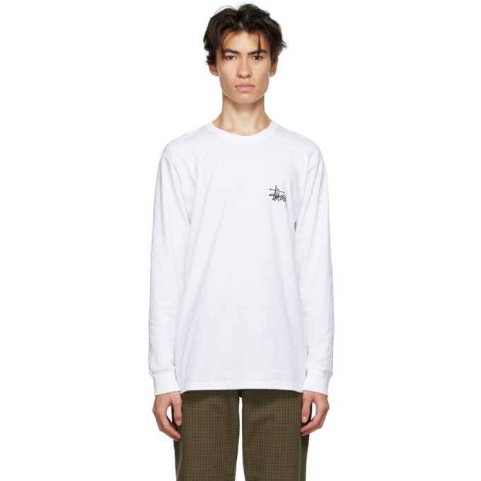 Photo: Stussy White Basic Logo Long Sleeve T-Shirt