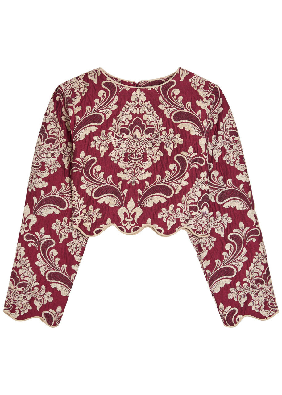 Farm Rio Jacquard Woven Crop top Red