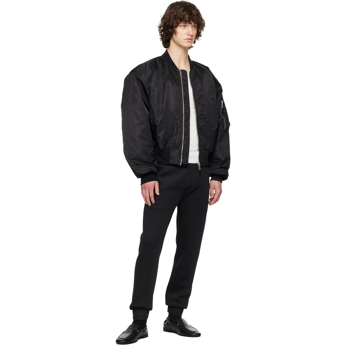 Entire Studios Black Cropped Broad Bomber Jacket