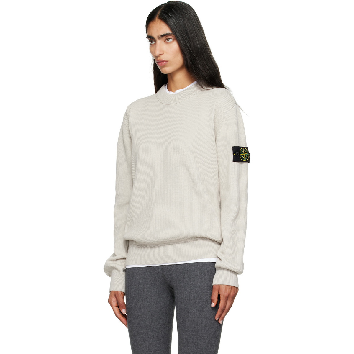Stone Island Beige 5100154 Ribbed Soft Organic Cotton Sweater