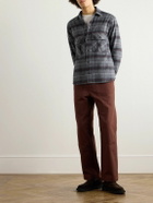 MILES LEON - Field Checked Brushed Herringbone Cotton-Flannel Shirt - Gray