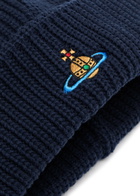 Vivienne Westwood Orb-embroidered Ribbed Wool Beanie - Navy - One Size