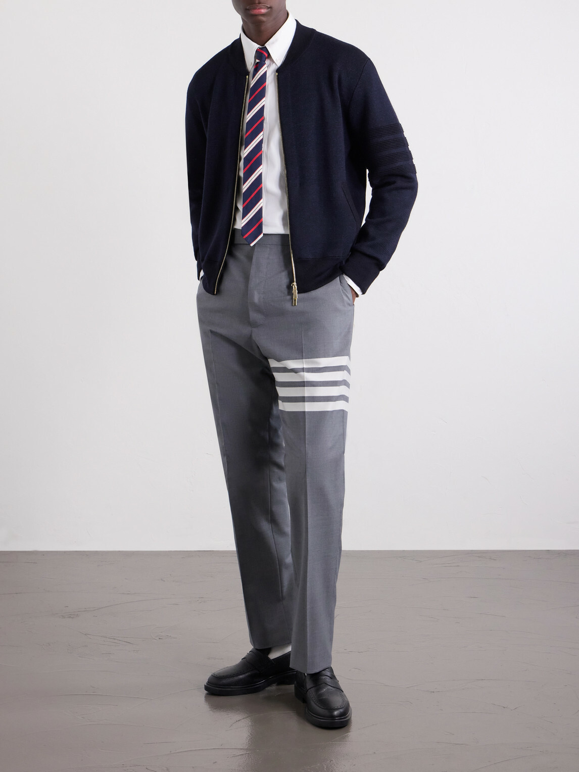 Thom Browne - Striped Wool, Linen and Cotton-Blend Zip-Up Cardigan - Blue