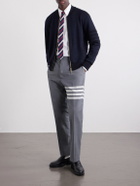Thom Browne - Striped Wool, Linen and Cotton-Blend Zip-Up Cardigan - Blue