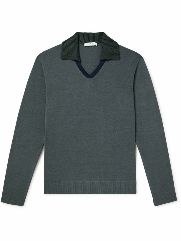 Photo: Mr P. - Colour-Block Organic Cotton and TENCEL™ Lyocell-Blend Polo Shirt - Gray