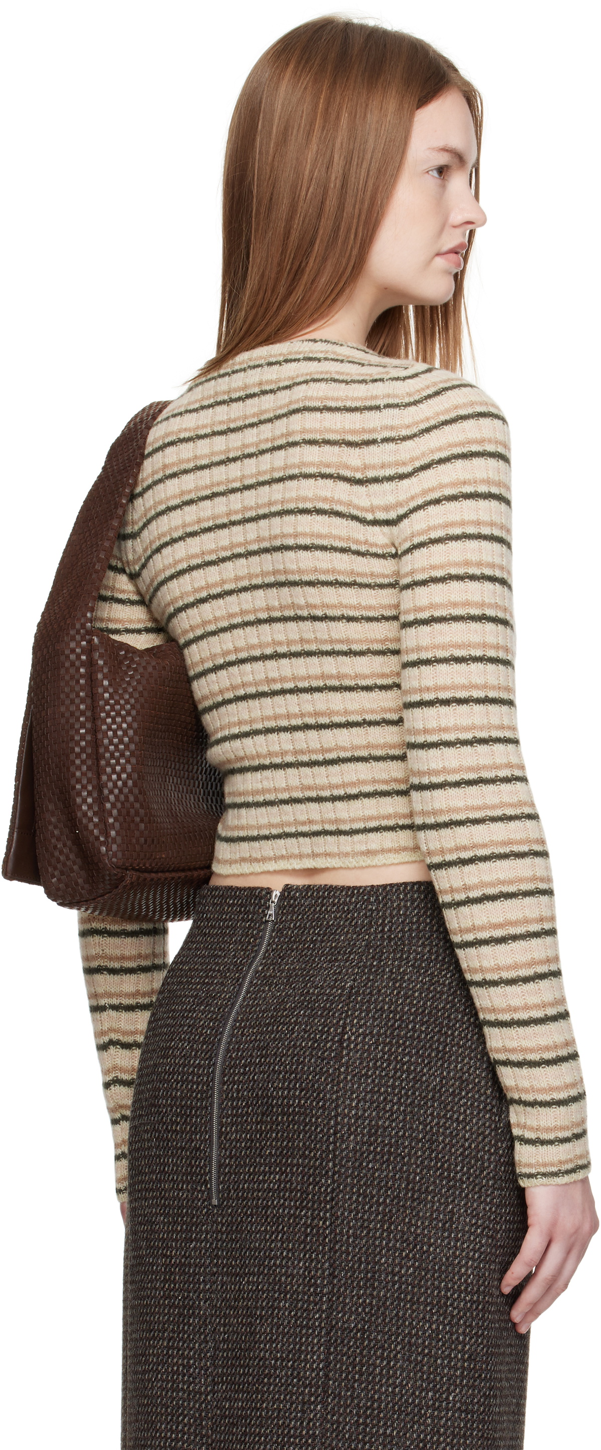 AURALEE Beige Shetland Wool Cashmere Rib Knit Boat-Neck Sweater