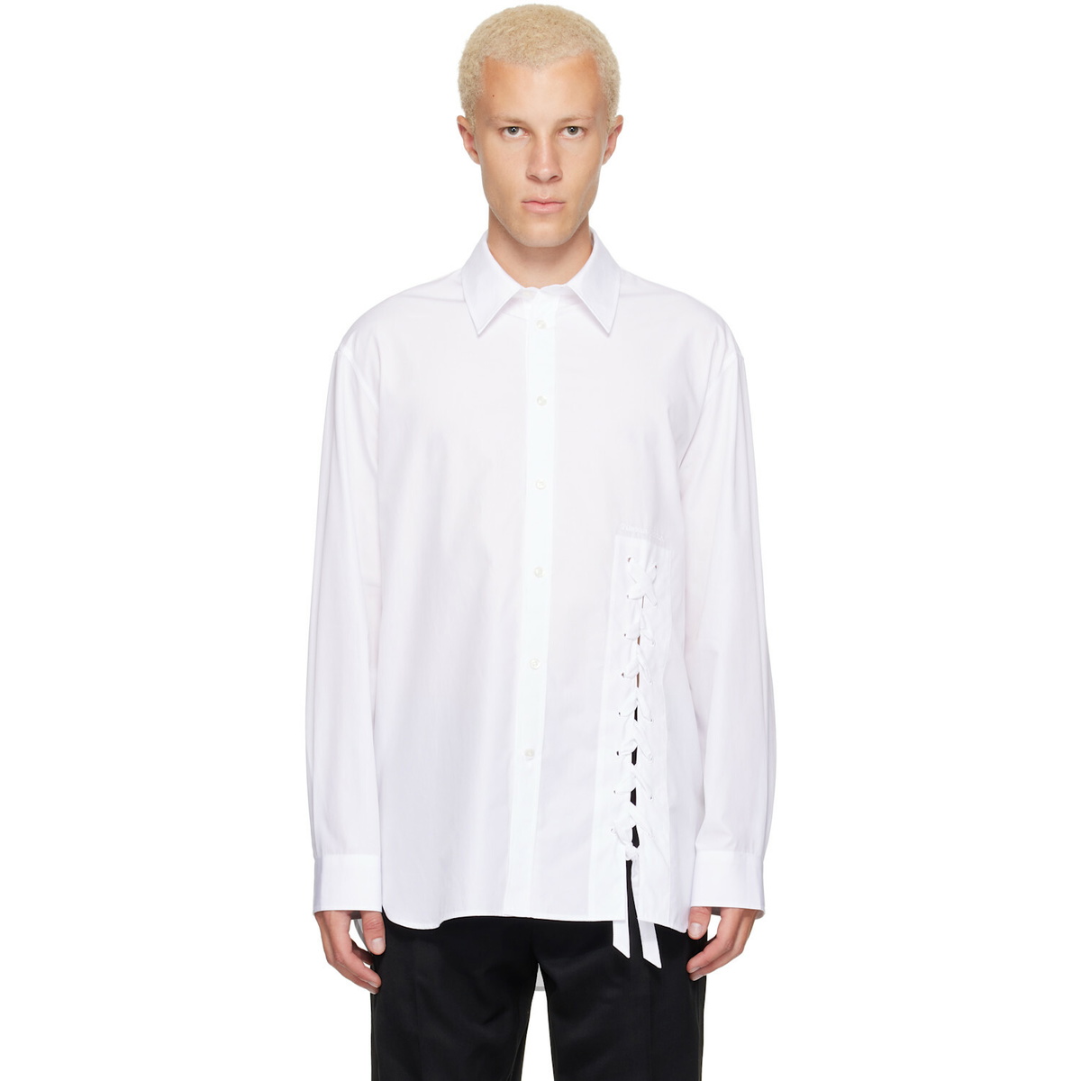 Simone Rocha White Lace Up Hem Easy Shirt