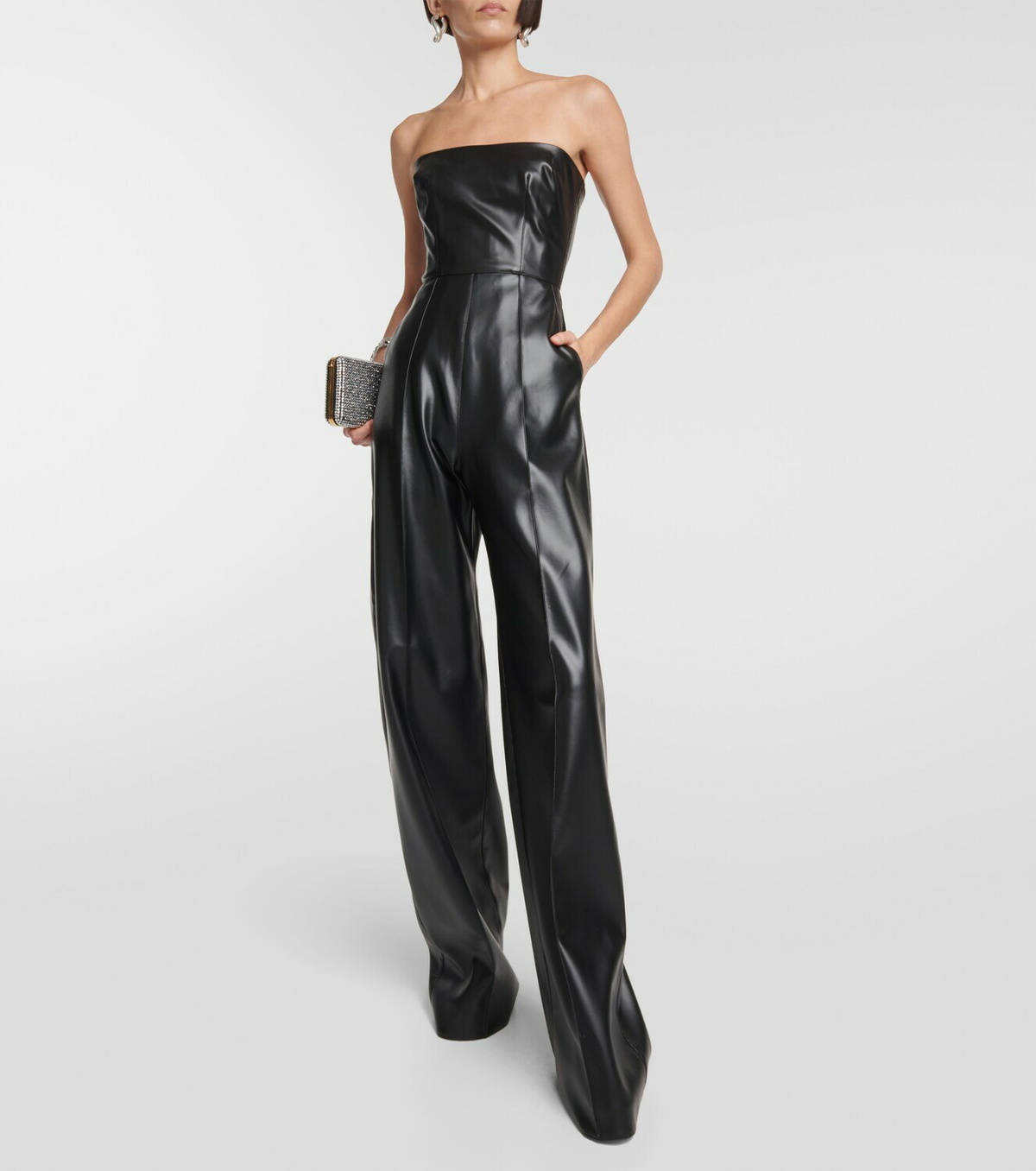 Alex Perry Strapless faux-leather jumpsuit
